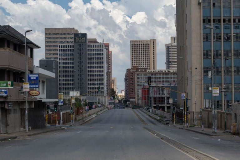 27 March 2020: Empty streets in Johannesburg’s central business district. (Photograph by Ihsaan Haffejee