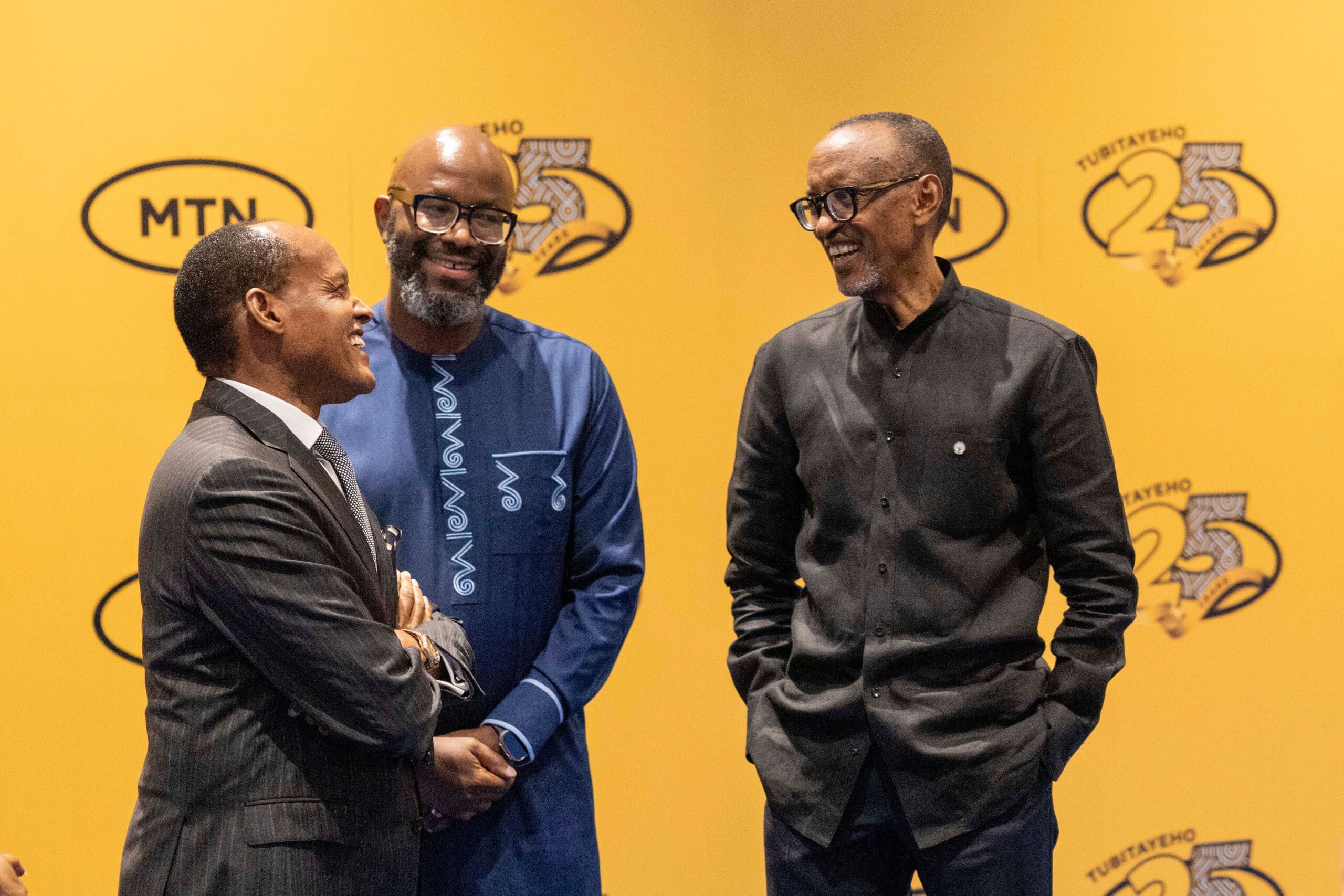 H.E President of Rwanda Paul Kagame, MTN MTN GPCEO Ralph Mupita, MTN Rwandacell Non-Executive Chairperson of the Board Faustin