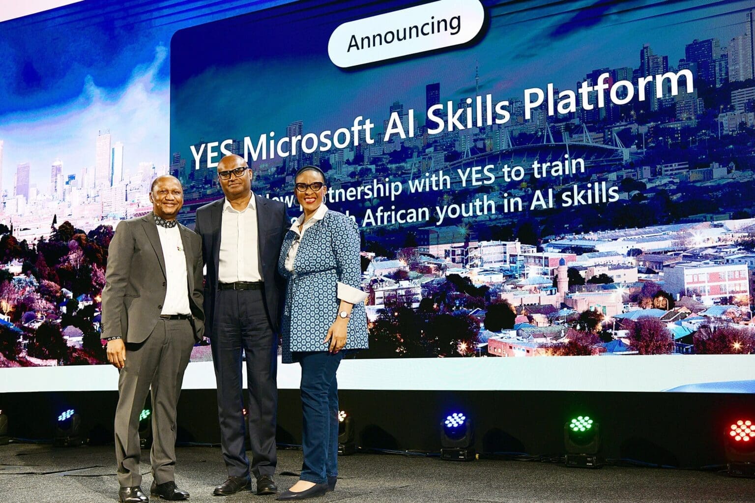 Microsoft and YES To Offer AI Training To 300,000 Young South Africans Kalane Rampai, Ravi Naidoo and Lillian Barnard