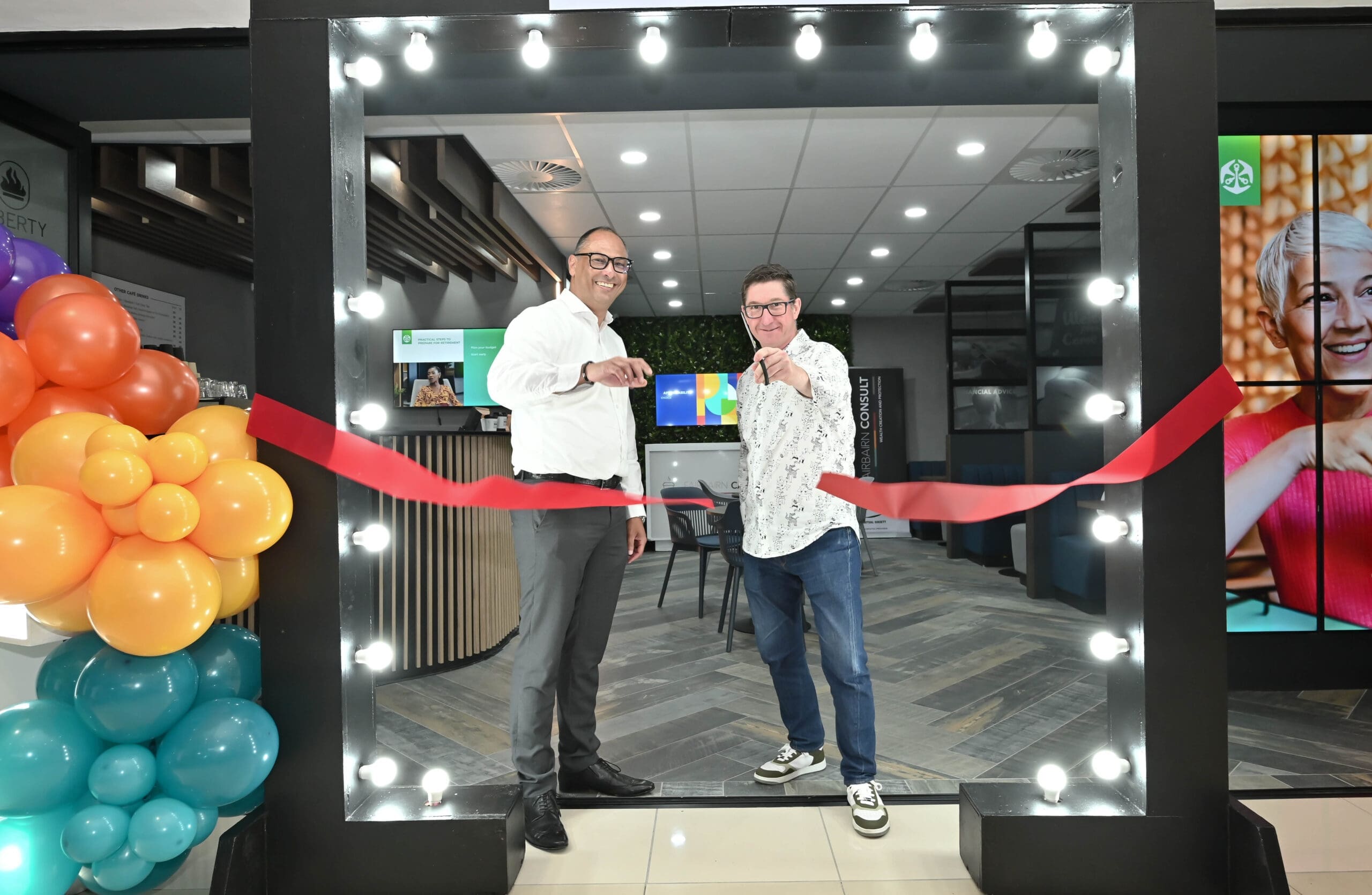 Nassief Mohamed, founder and owner of Fairbairn Café, and Guy Holwill, CEO of Fairbairn Consult, open the second branch of Fairbairn Café in N1 City Mall