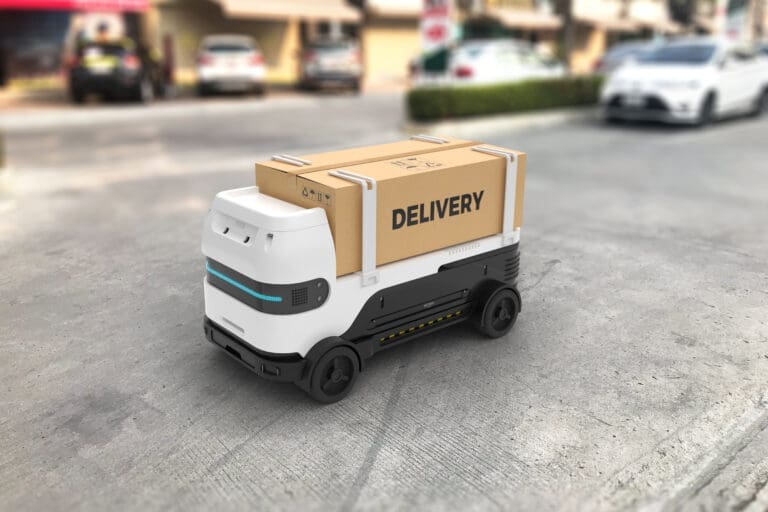 Autonomous delivery robot, Business transportation concept. 3D illustration