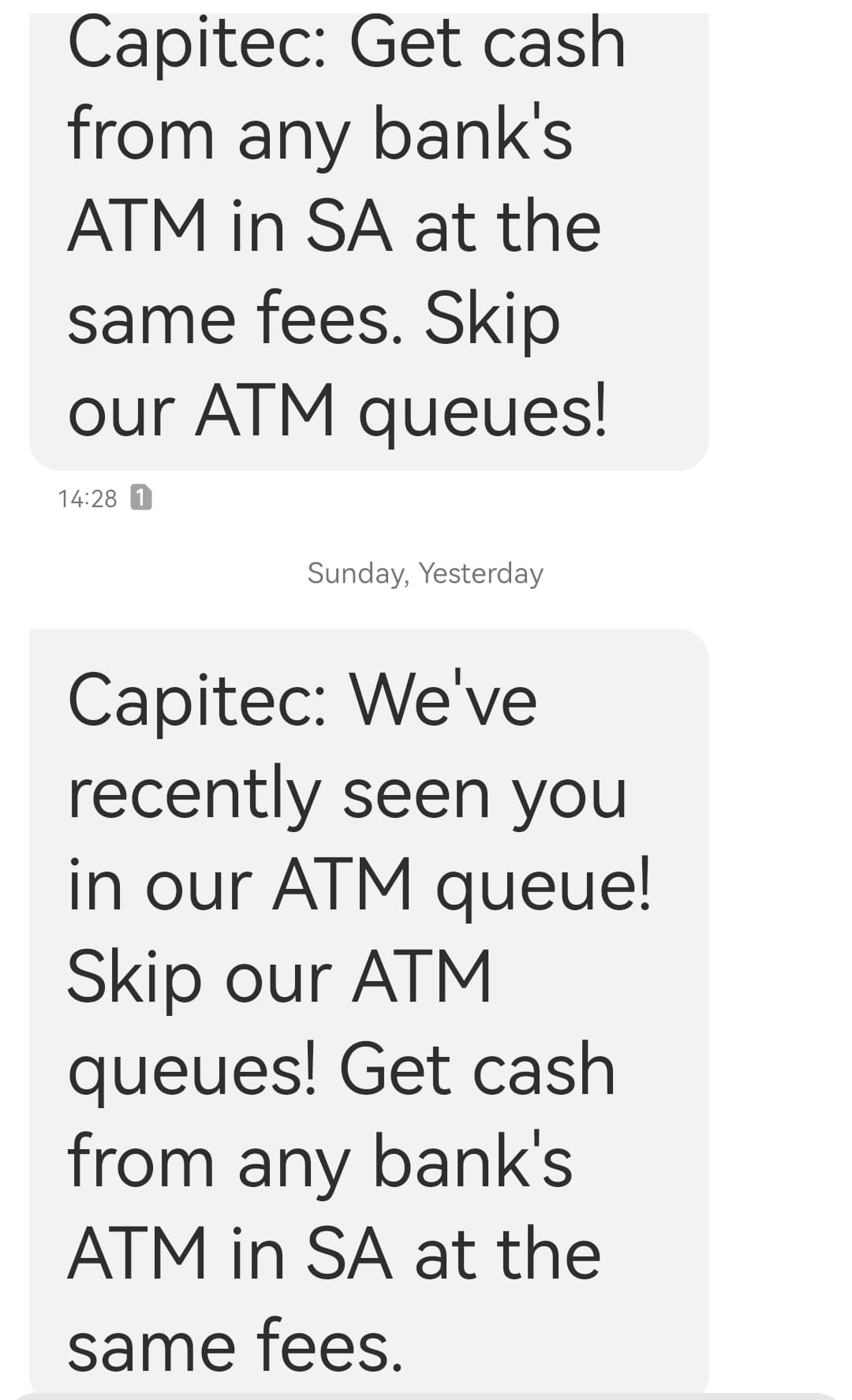 Capitec SMS screenshot