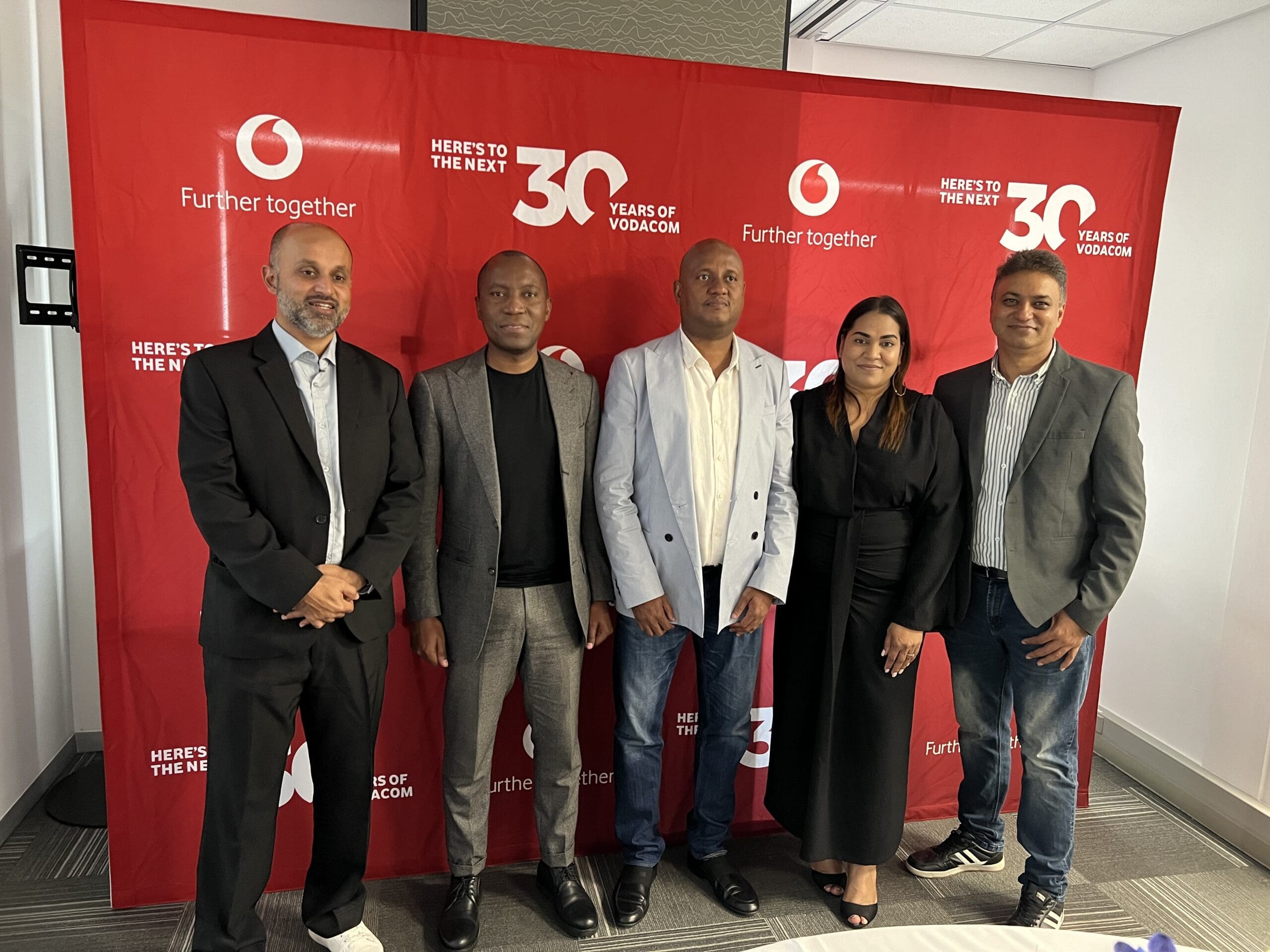 CAPTION: From L-R: Imran Khan (Managing Executive, Vodacom KwaZulu-Natal region); Bongo Futuse (Lead: Vodacom Regions Media); Molefe Mahlangu (Executive of Operations in KZN); Thiloshni Pather (Executive Consumer Business Unit in KZN ) and Viresh Moonasar (Manager: Vodacom Business in KZN).