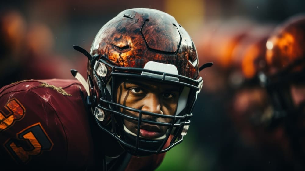 American football player wearing equipment