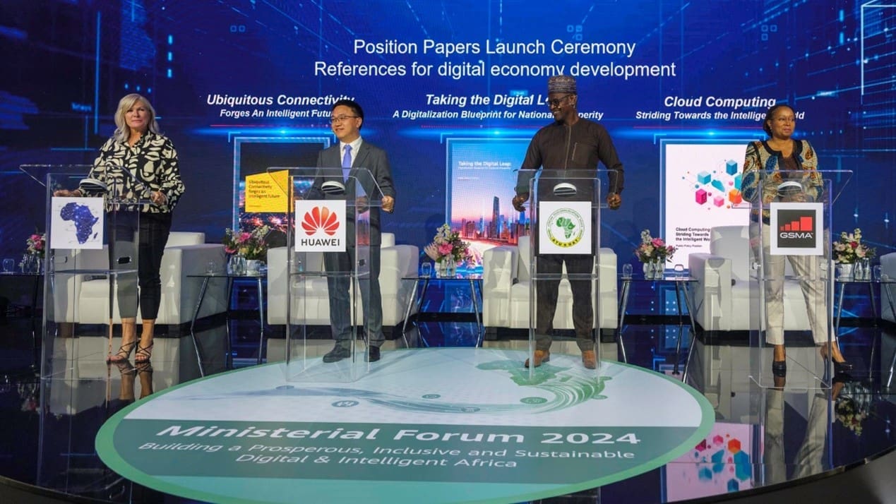 Caption: Huawei, ATU, Digital Council Africa and GSMA, jointly launch 3 position papers on Ubiquitous Connectivity, Digitalisation Blueprint for National Prosperity and Cloud Computing, at the Ministerial Forum 2024.