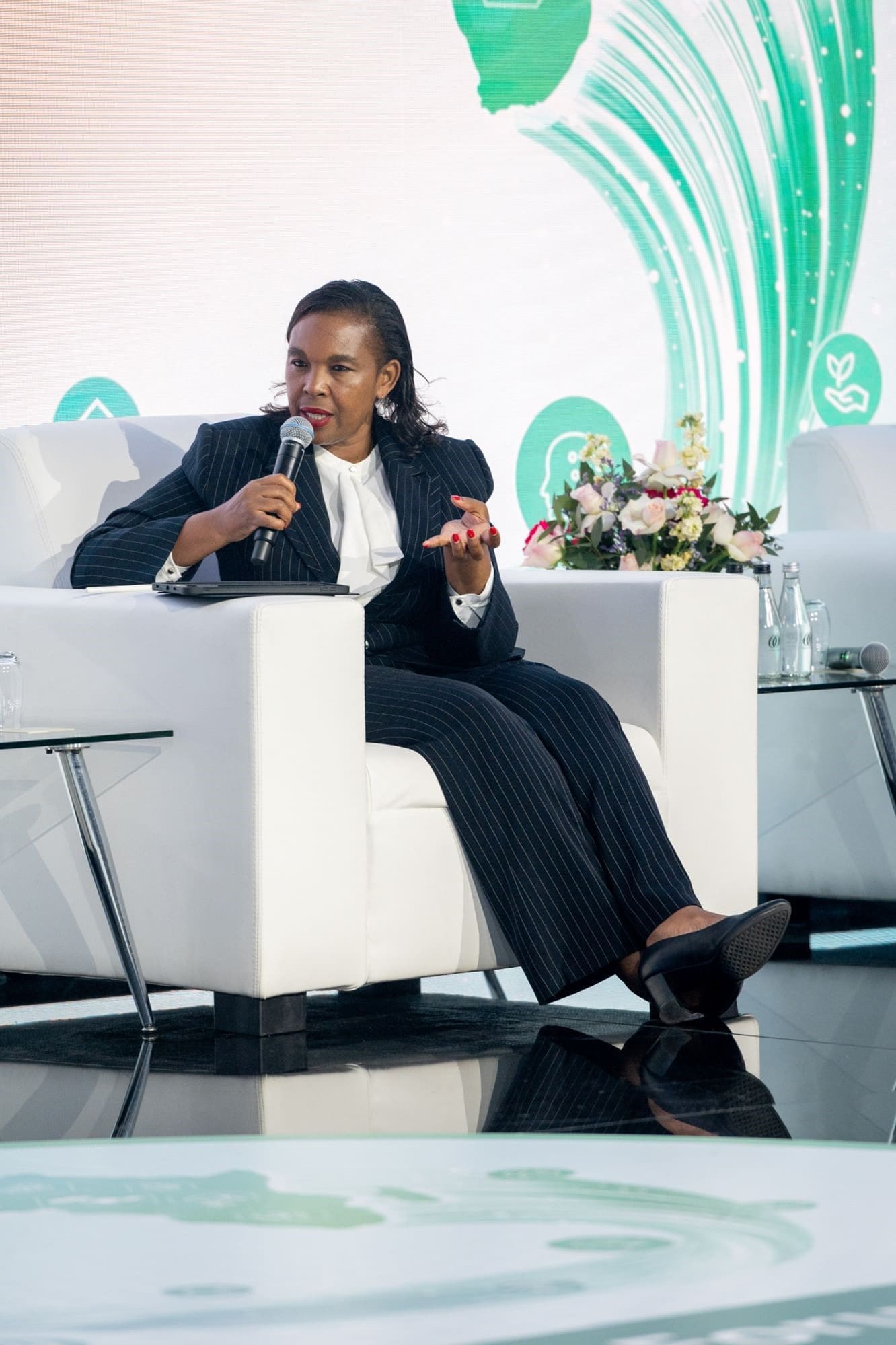 Caption: Hon. Dr Margaret Nyambura Ndung'u speaks at the Ministerial Forum during AfricaCom 2024, focused on building a prosperous, inclusive and sustainable Africa through the development of ICT technologies.