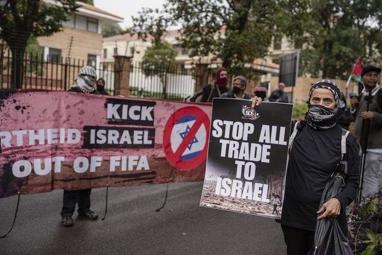 About 40 people picketed outside the offices of African Rainbow Minerals in Johannesburg.