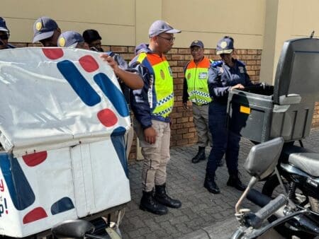 Johannesburg Metropolitan Police Department (JMPD) officers swoop on the delivery bikers in Randburg