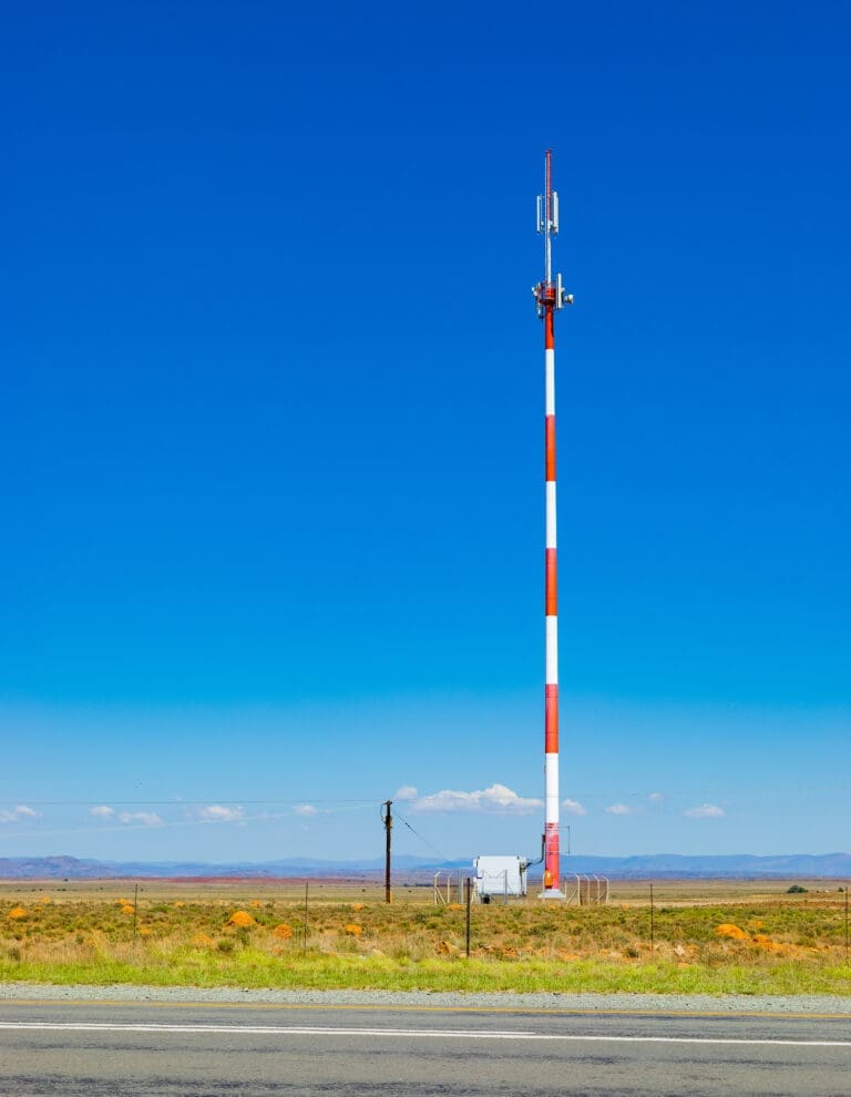 Red,And,White,Cell,Phone,Tower,In,The,Countryside,Of