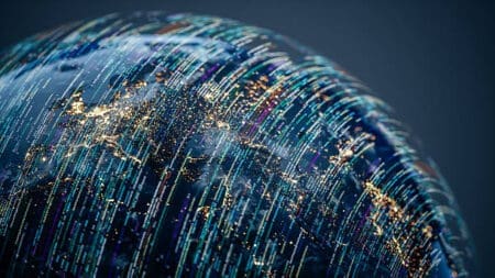 Conceptual image of Earth with data streams