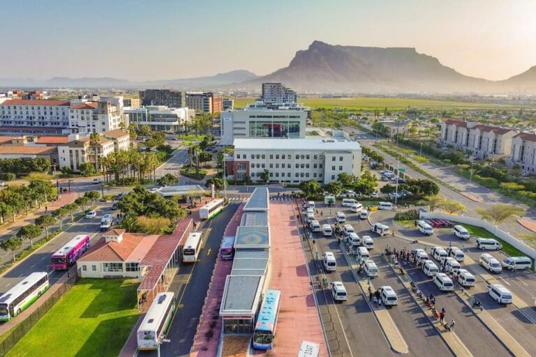 Electric Minibus Taxis: The Challenges And Gains Facing Cape Town’s Transition Rendition of minibus taxis and buses at Century City, Cape Town. Century City Property Owners Association