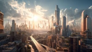 AI Can Design Cities, But Can It Understand What Matters To People? Futuristic city skyline