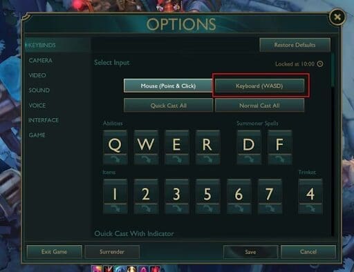 wasd league of legends controls